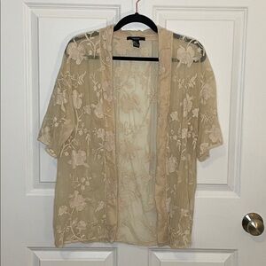 Forever 21 Sheer Floral Lace Kimono Cardigan Womens Small champagne/beige
